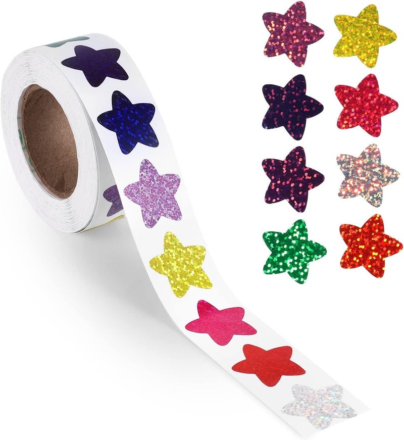 Bukela 500 Pcs Small Star Stickers, 1 inch/2.54cm Self Adhesive Stickers for Reward Charts, Foil ncentive Stickers Sparkly Star Stickers for Kids Teachers School Office (8 Colors) - Image 1